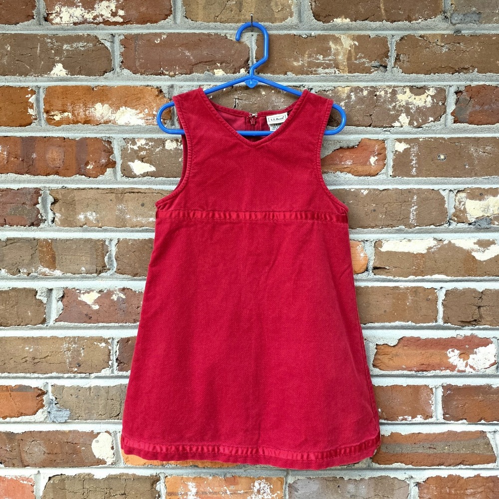 Vintage LL Bean Velvet Girls Dress Size 4 Red Cottagecore Christmas Fall Autumn